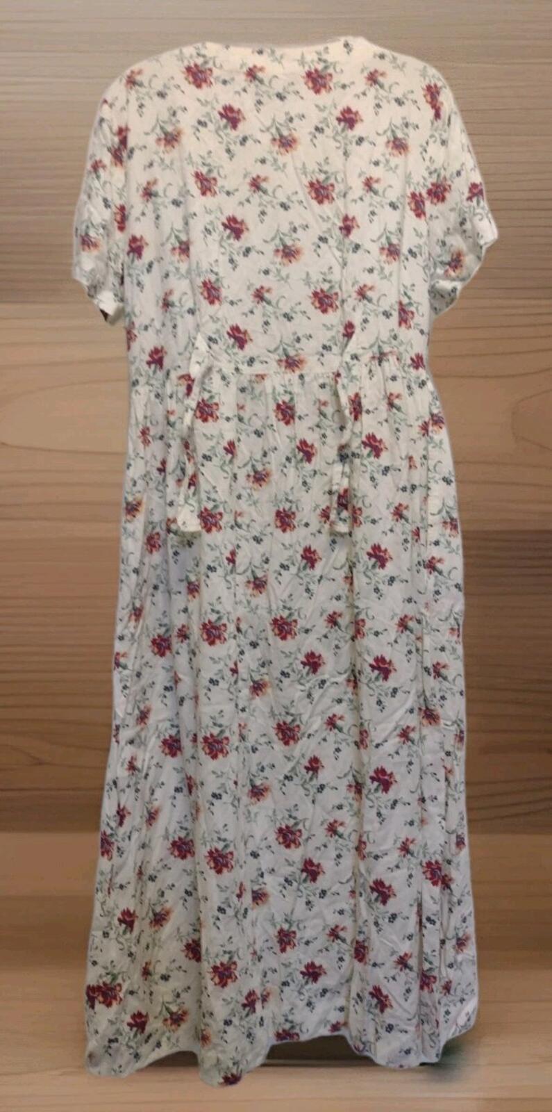 VTG L.L.Bean Floral Rayon Dress Petite 14 Made in USA Button Front Tie Back