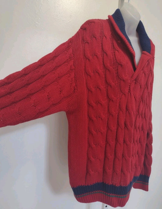 Vintage Reunion Cable Knit Sweater L Red 100% Cotton Preppy Grandpa Core Unisex