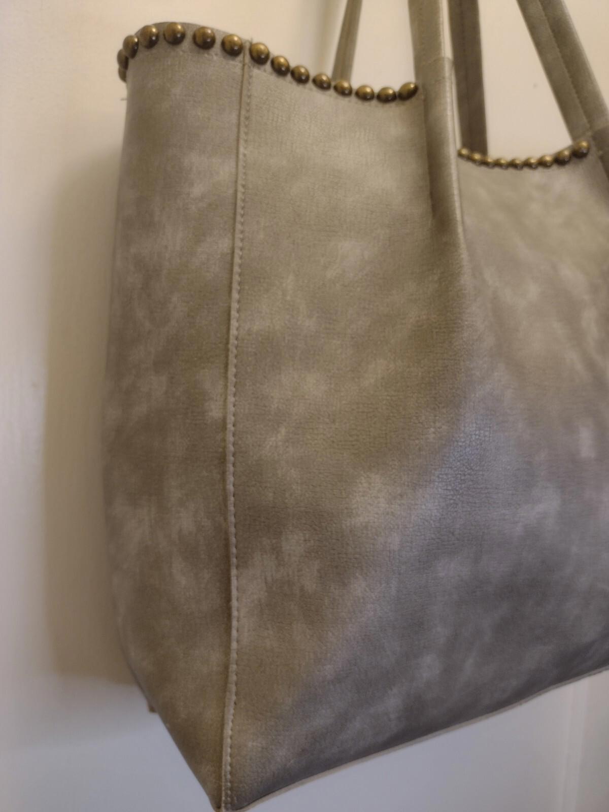 B-Low the Belt Gray Vegan leather tote bag W Brass Studs