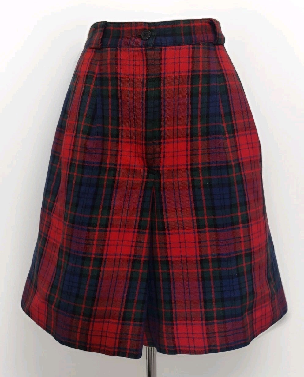 Vintage 80s Plaid Pleated Shorts Sz 10 High Waist Tartan Preppy Academia Pockets