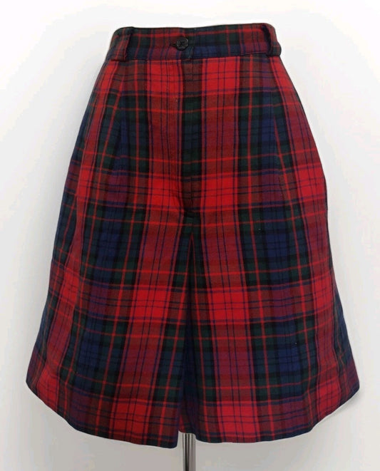 Vintage 80s Plaid Pleated Shorts Sz 10 High Waist Tartan Preppy Academia Pockets