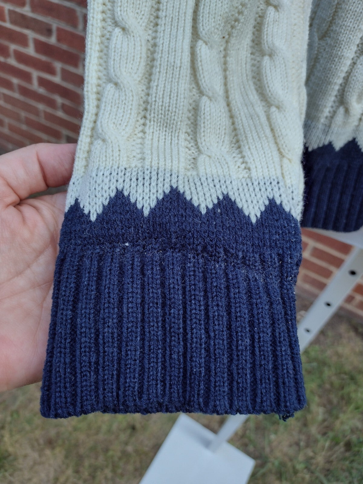 Vintage Andhurst Nordic Fair Isle Cable Knit Sweater Mock Neck Blue Cream M Mens