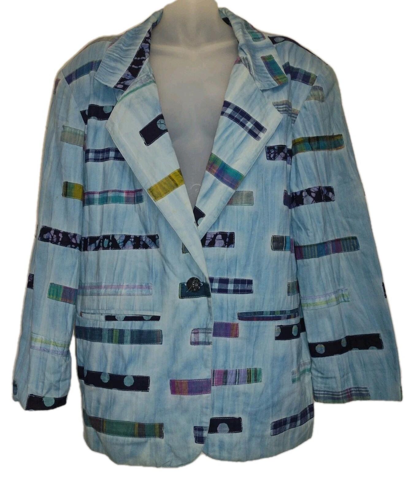 VTG 80s Men’s Patchwork Cotton Jacket East West India Blue Tie Dye Art Wear M