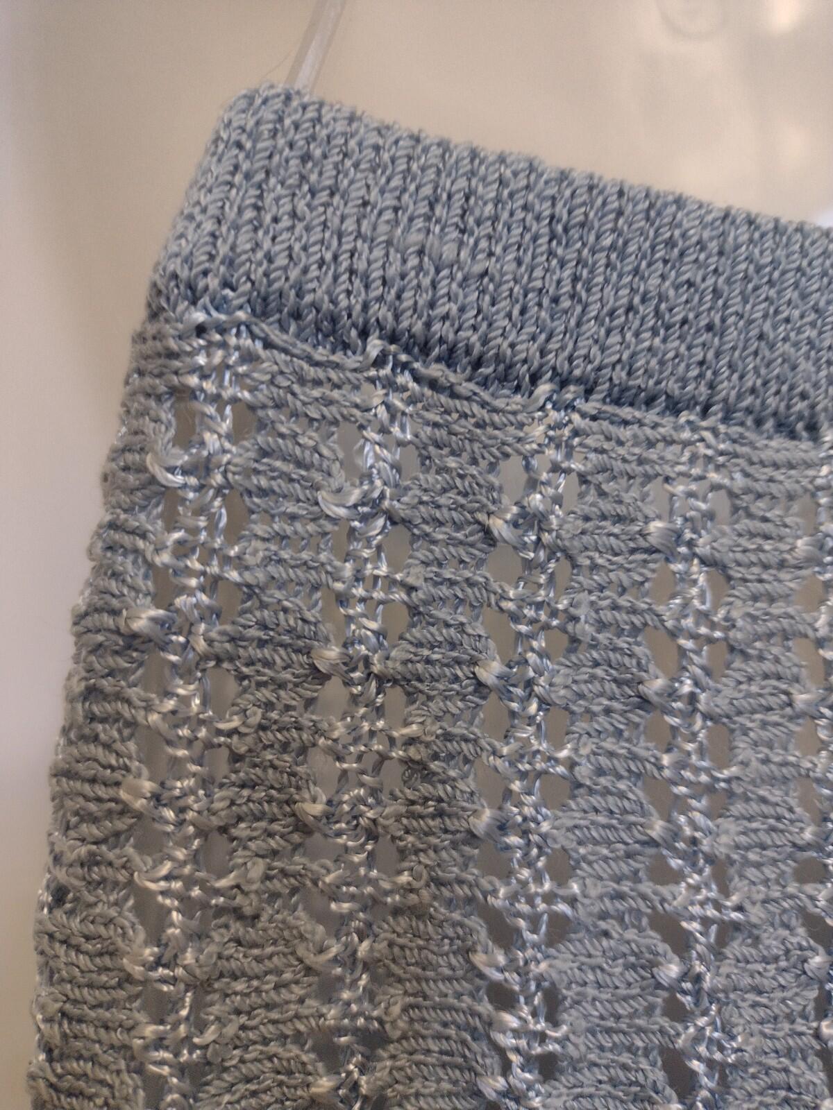 Vintage Miss JoAnn California Blue Knit Set Crochet Collar Top Skirt 1970s