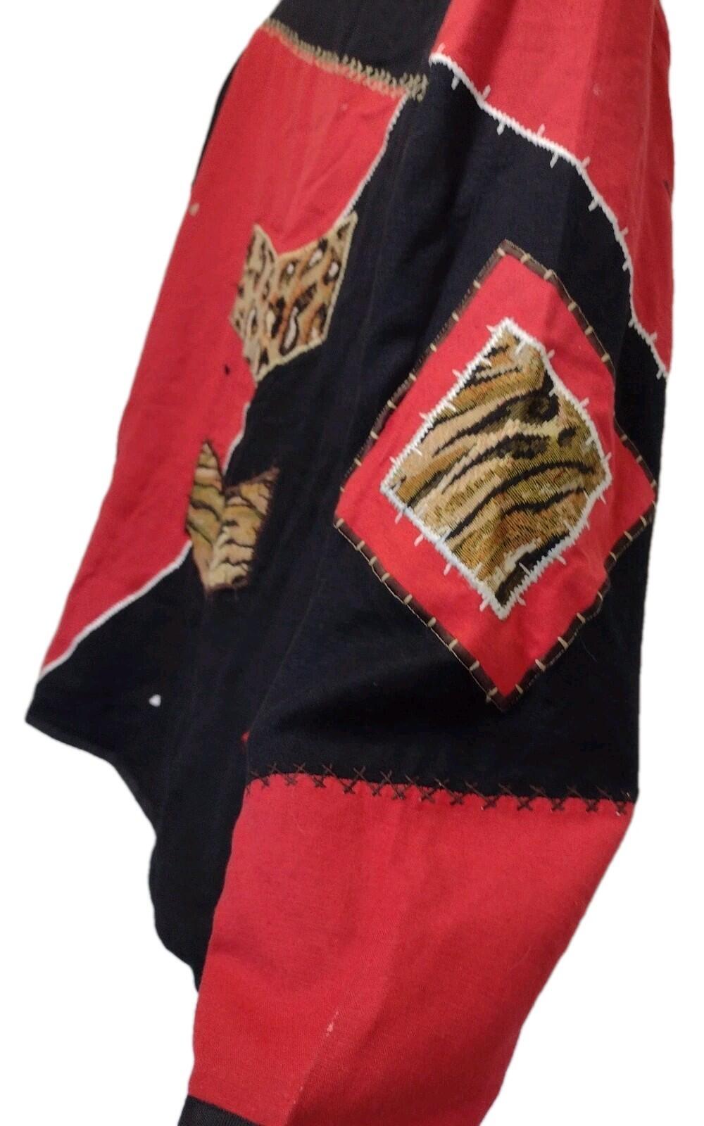 Indigo Moon Patchwork Art to Wear Jacket M Red Black Animal Print Spiral Buttons