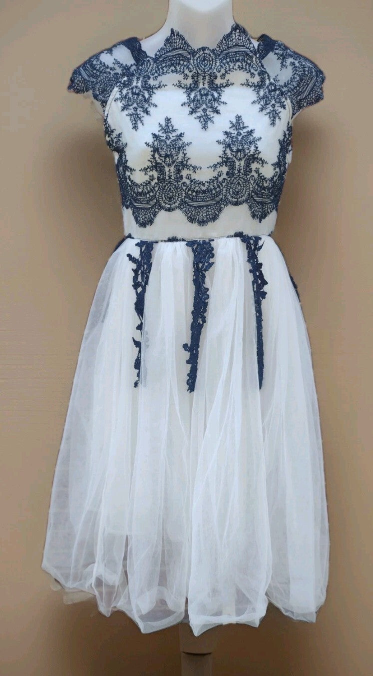 White Navy Lace Tulle Dress Princess Fairycore Balletcore Party Formal S