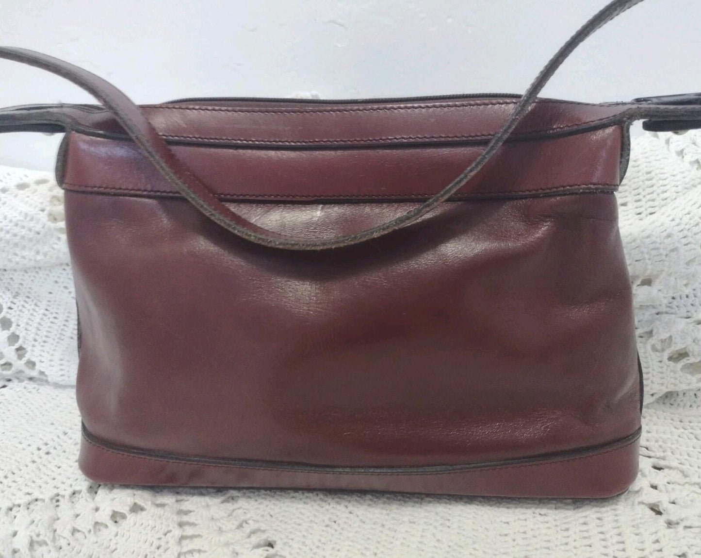 Vintage 70s John Romaine Oxblood Leather Shoulder Bag Crest Logo Brass Feet 12x8