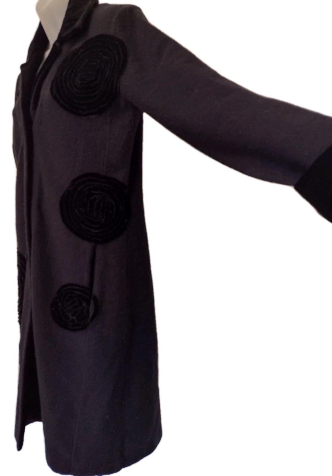 SWE Wool Blend Art to Wear Coat Velvet Applique Black Buttons Women’s Small