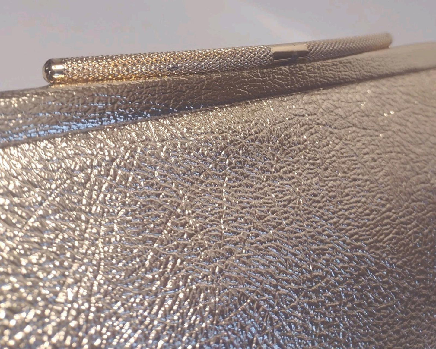 Vintage Gold Foil Faux Leather Clutch w/ Curved Clasp 70s Glam Bridal