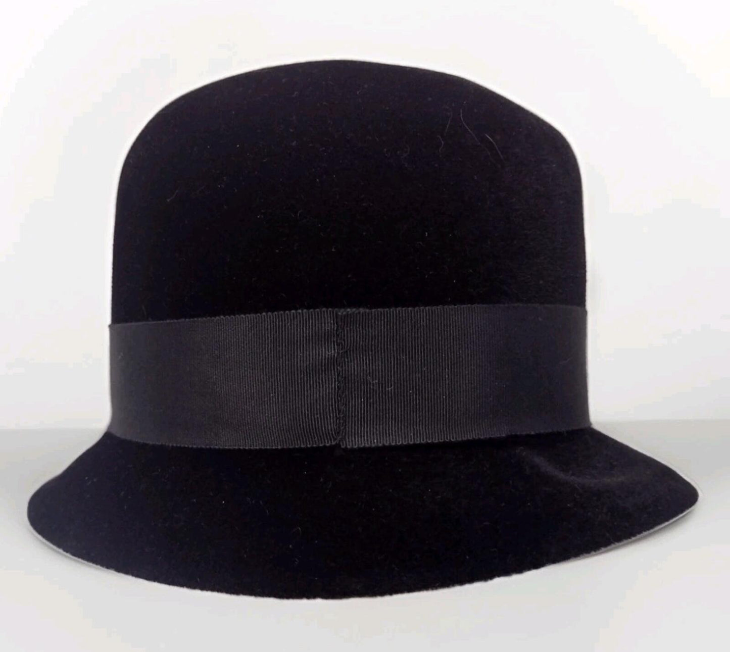 50s Merrimac Peachbloom Velour Black Hat Wired Brim Bow 22