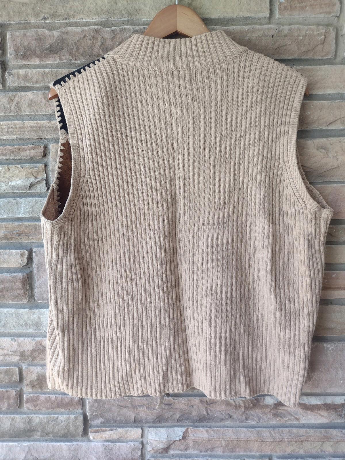 Vintage Hand Embroidered Ribbon Bead Knit Vest Scalloped Edge Self Buttons Sz M