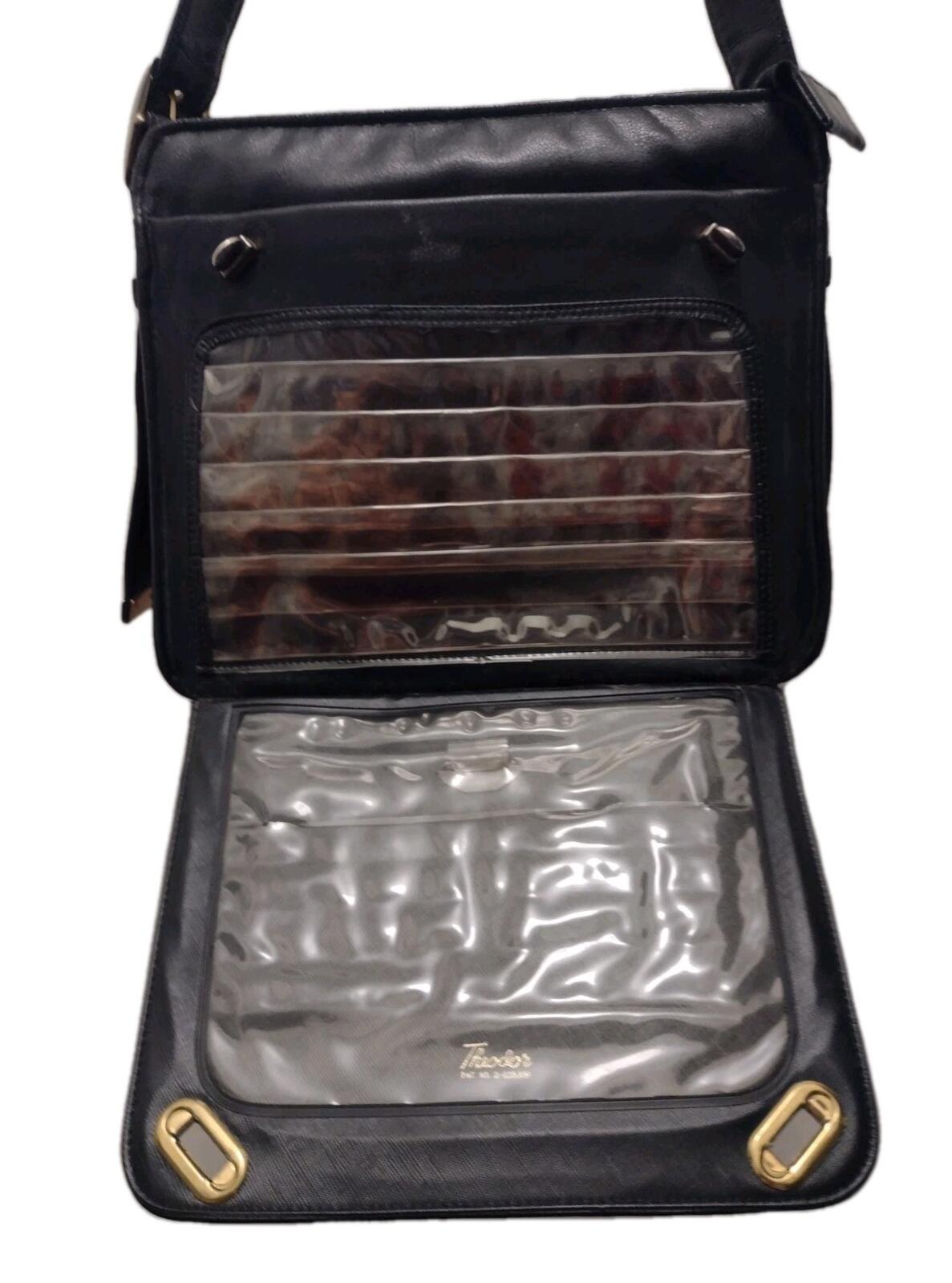 Vintage 60s Theodor Black Leather Shoulder Bag With Foldout Organizer