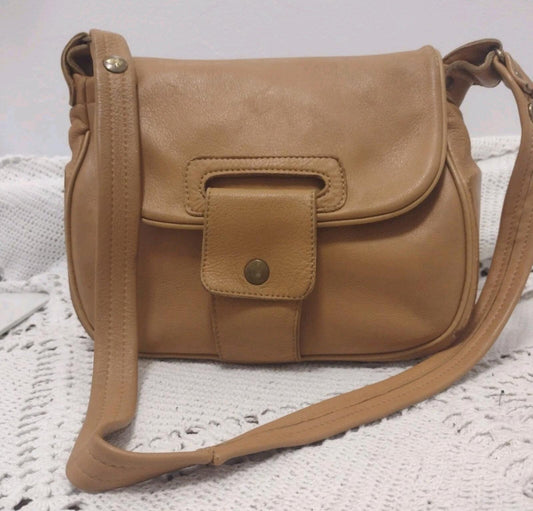 Vintage 70s DeerWear Genuine Deerskin Leather Shoulder Bag USA 11x8x4 Camel