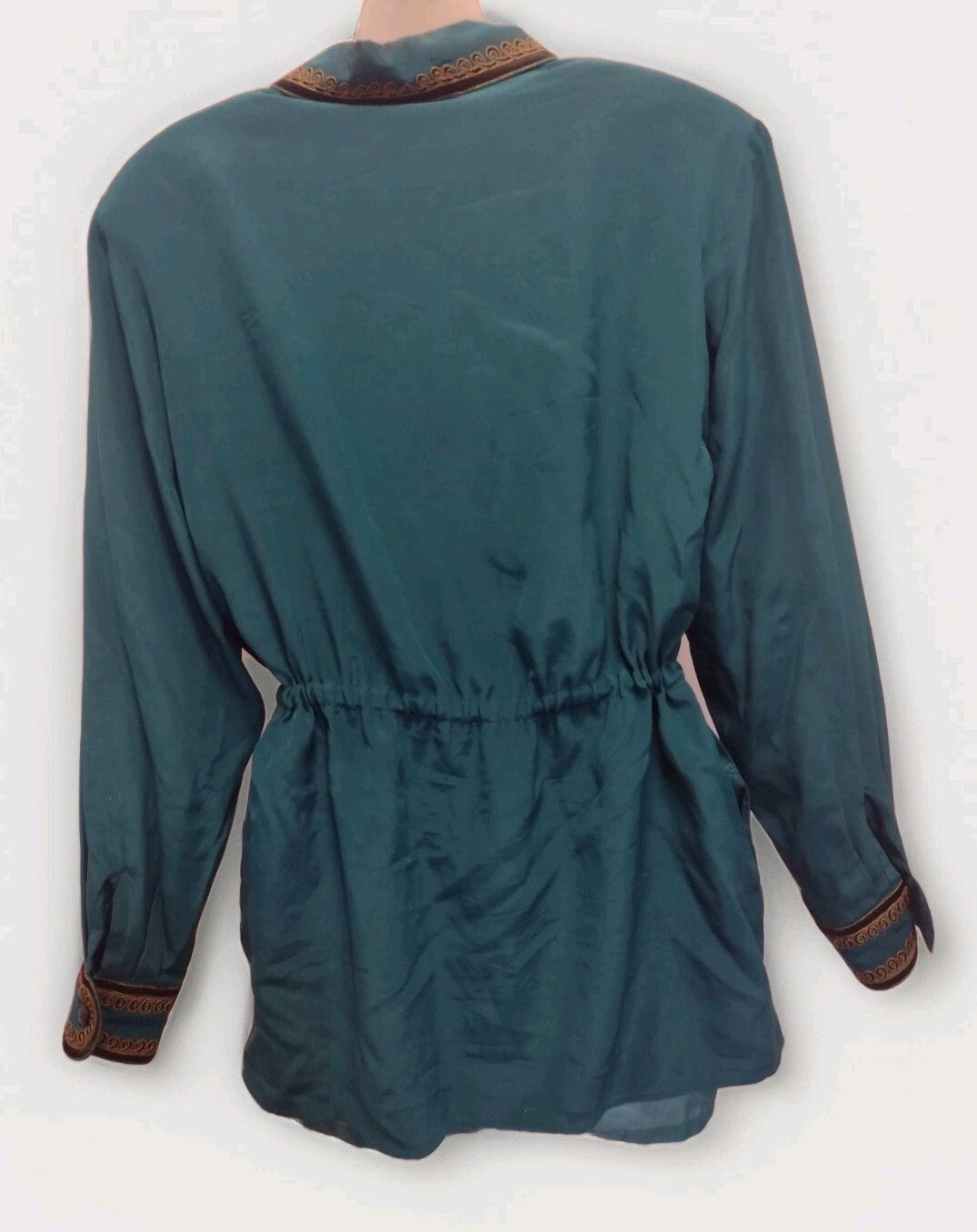 Bob Mackie Wearable Art Silk Jacket Embroidered Teal Western Boho Zip Medium