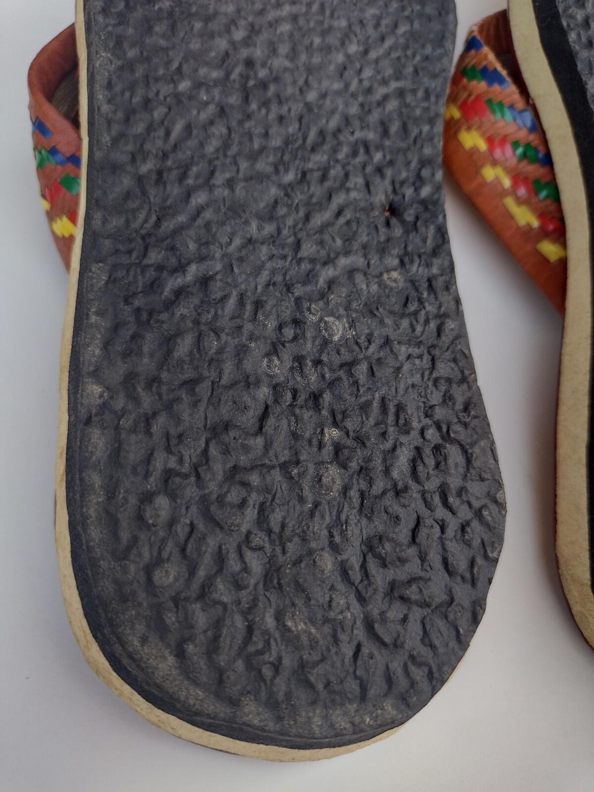 VTG 70s Handmade Indian Leather Sandals Boho Festival Woven Artisan Flip Flops 9