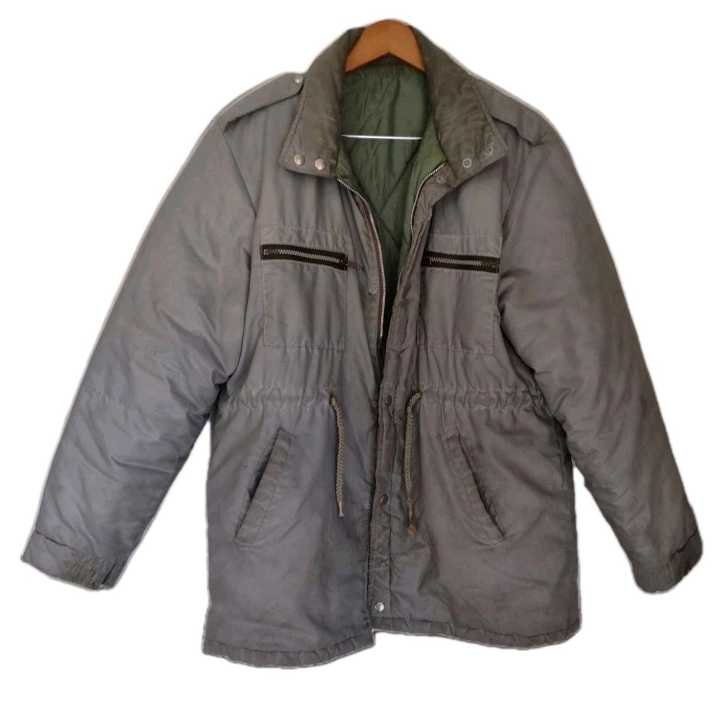 1970s Pale Sage Military Utility Jacket L – YKK, Quilted, Epaulets, Worn Soul