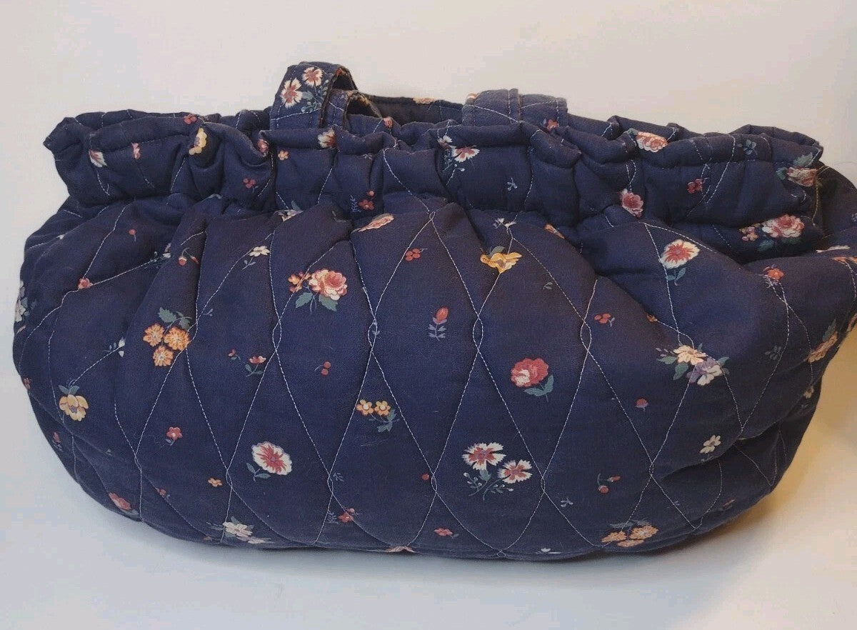 VTG 80s Quilted Craft Tote Bag Hinged Frame Knitting Sewing Floral Handmade