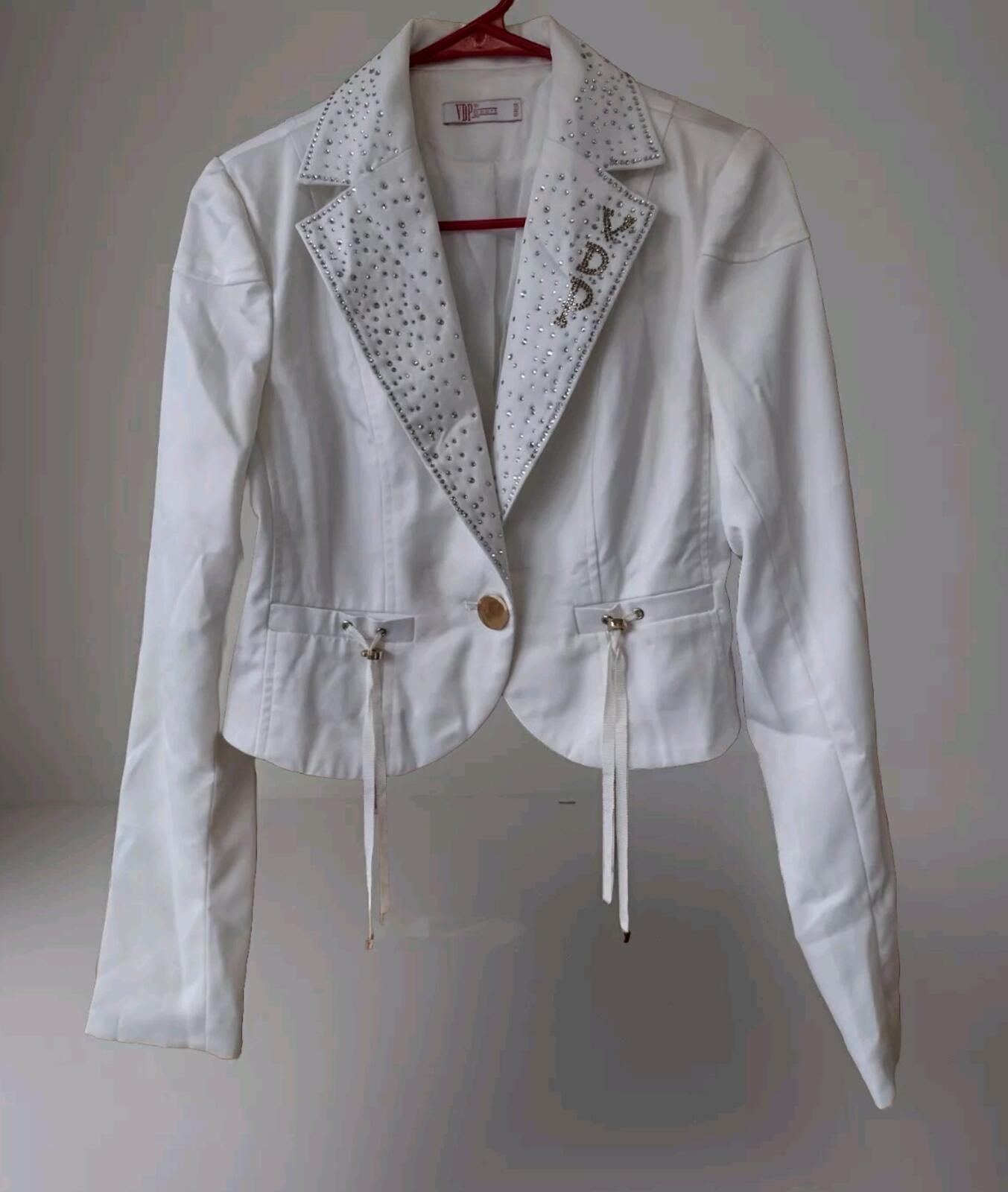 VDP Sport Italia Rare Vintage Tuxedo Jacket Swarovski Crystal & White Satin Sz.S