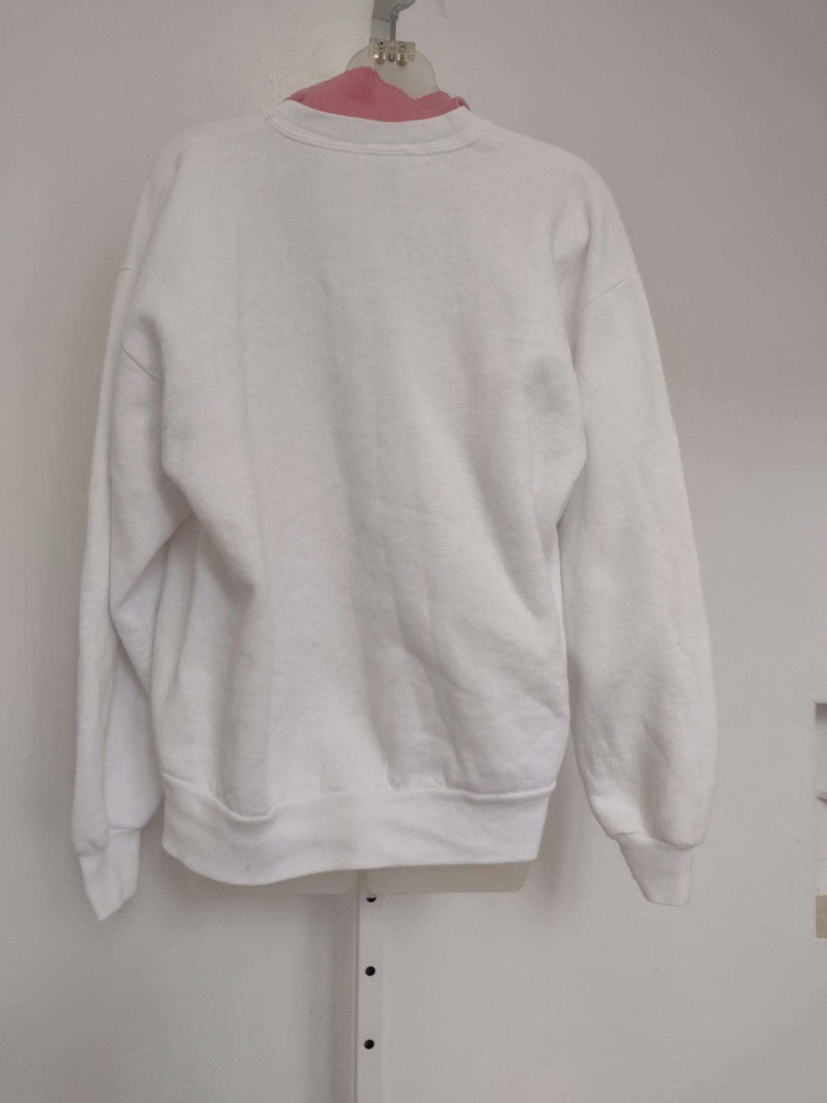 Vintage 90s Whim Z USA Floral Puff Paint Sweatshirt Mock Collar Pink Trim L
