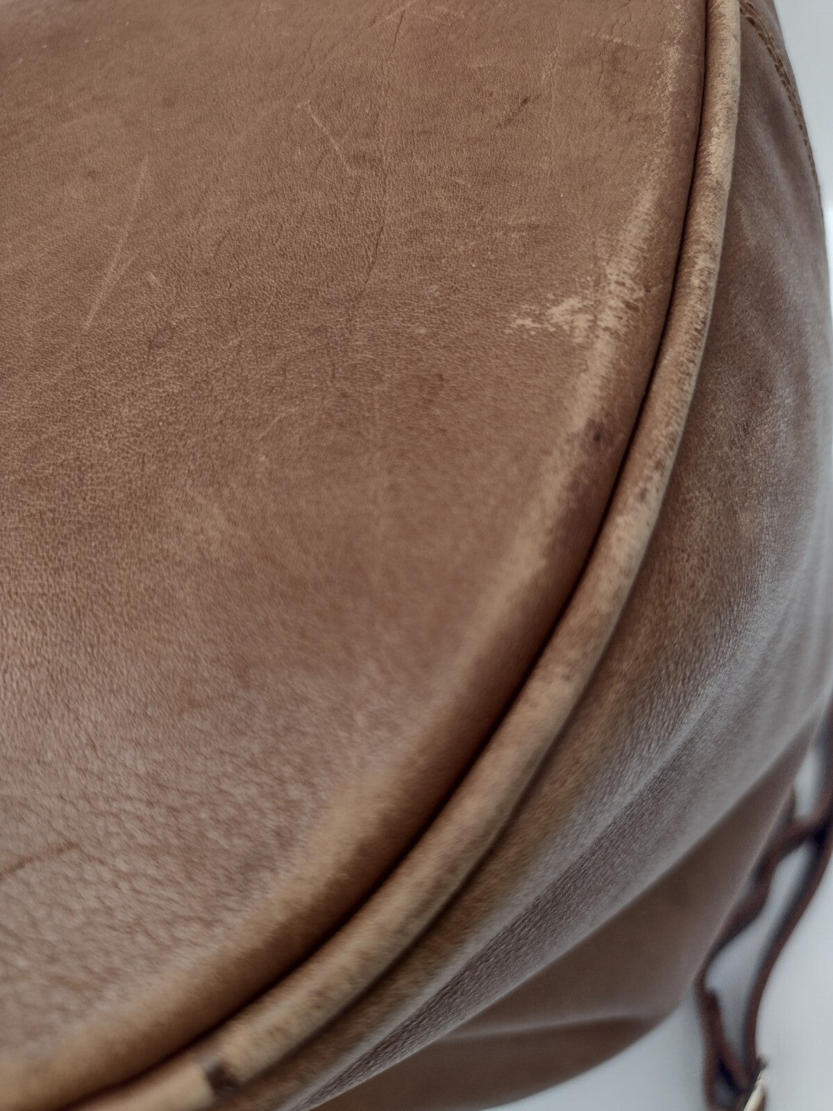 Vintage Leather Bucket Bag Brown Drawstring Boho Equestrian Slouchy Large Tote