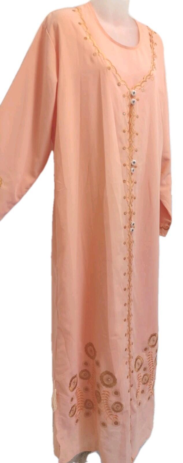 Lai Man Fashion Peach Embroidered Chiffon Tunic Dress Set XXL NWT Beaded