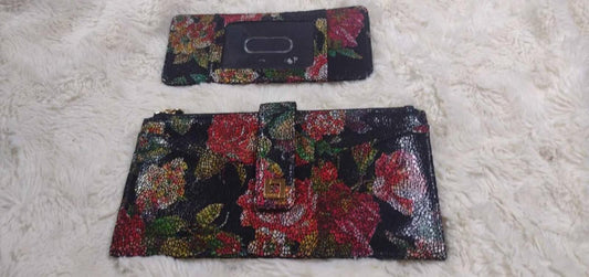Lodis crackle suede floral print wallet removable credit card pouch