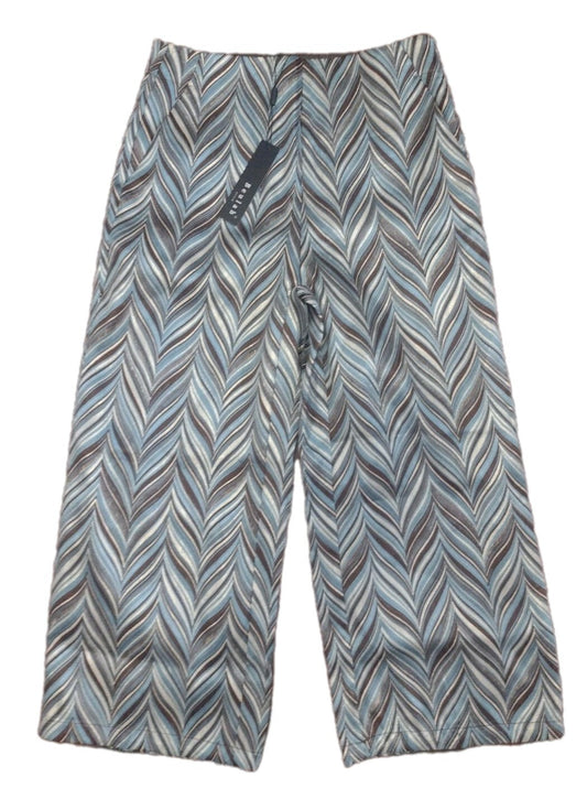 Beulah Style Cropped Ankle Pants Large Blue Brown Chevron Jacquard Career NWT