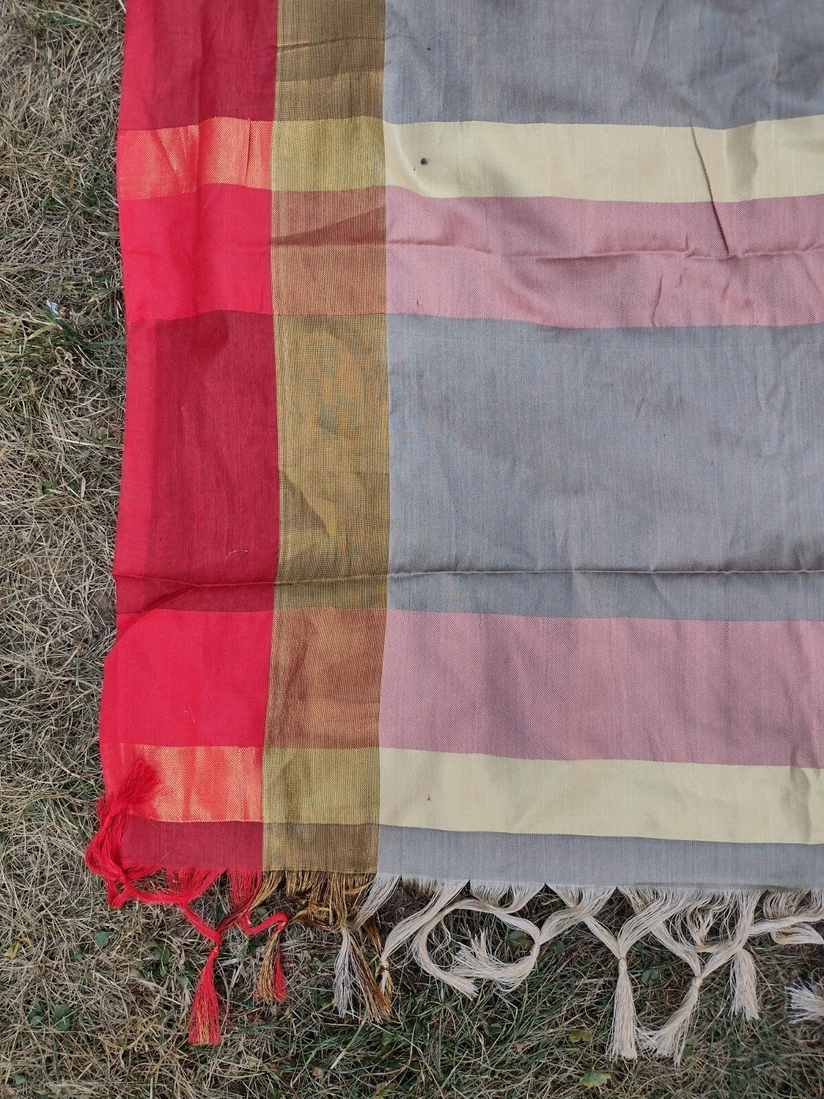 Vintage Indian Silk Sari Fabric Textile 240x42 Red Gold Zari Border Paisley