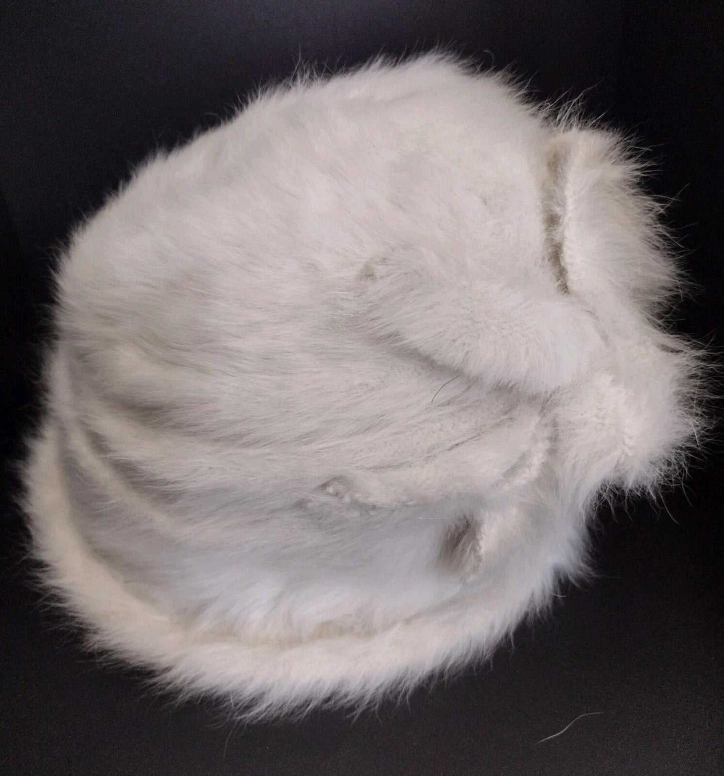 Adora Angora Blend White Fuzzy Hat Wired Brim Flower Detail One Size Excellent