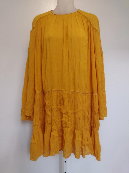 Retired Zara Trafaluc Collection Long Sleeve Dress Yellow Size M Oversized
