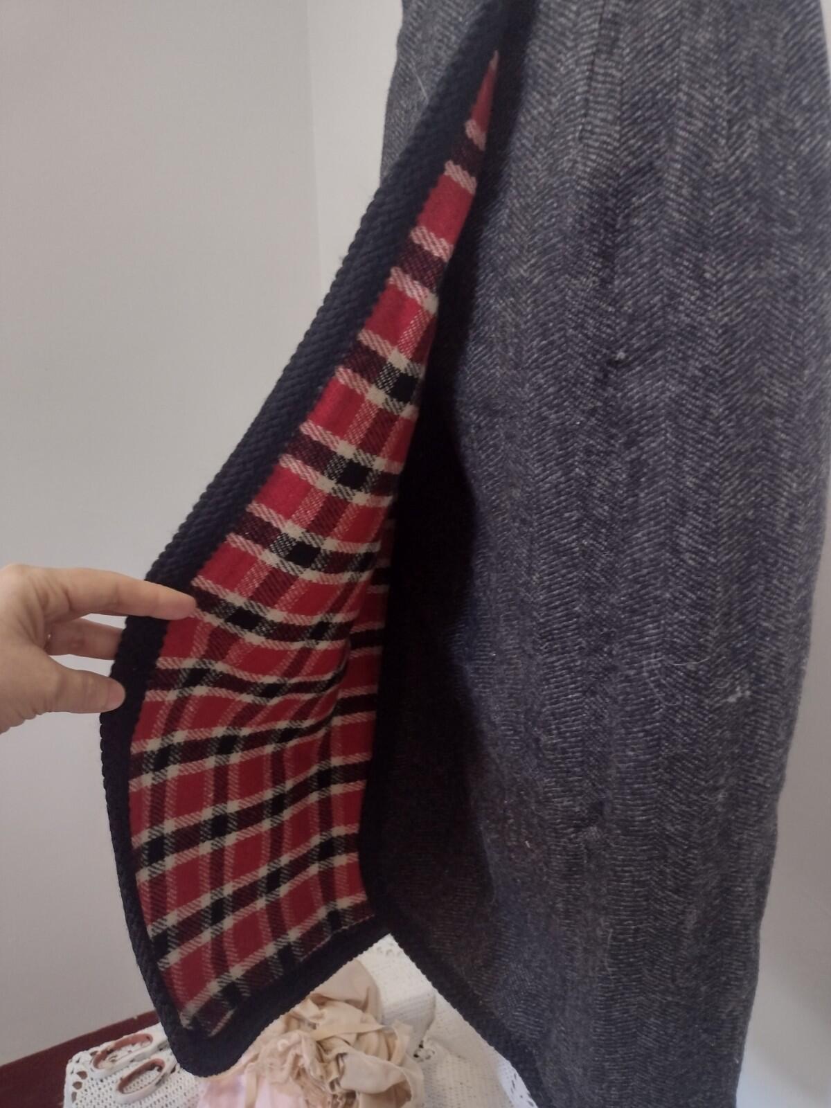 Vintage 50s Handmade Reversible Wool Wrap Skirt XS Plaid Herringbone Trimmed