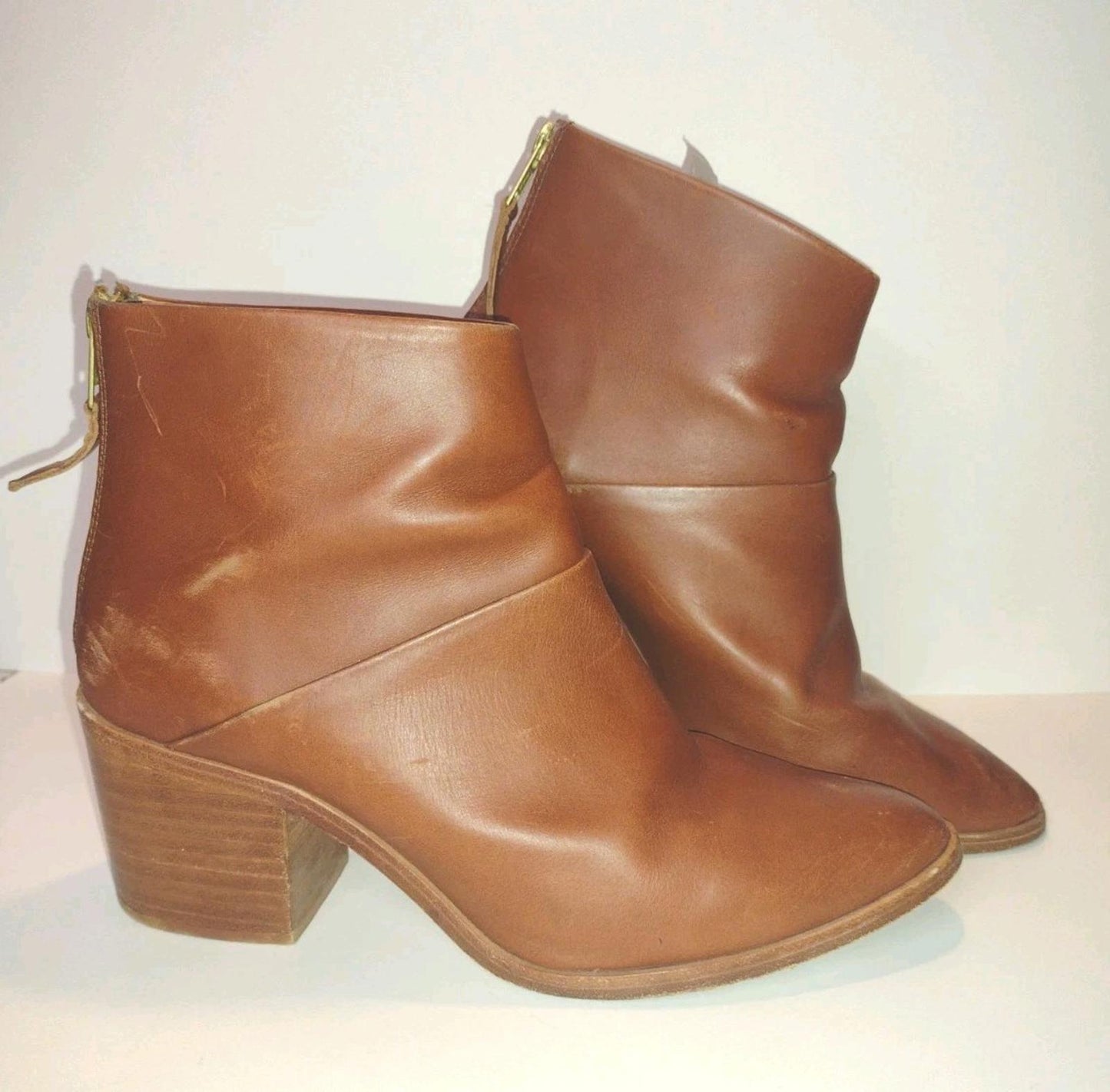NISOLO Dari Commuter Boots Brown LeatherBlock Heel Almond Toe Ankle Women’s Sz 8