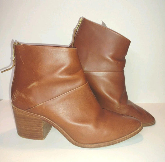 NISOLO Dari Commuter Boots Brown LeatherBlock Heel Almond Toe Ankle Women’s Sz 8