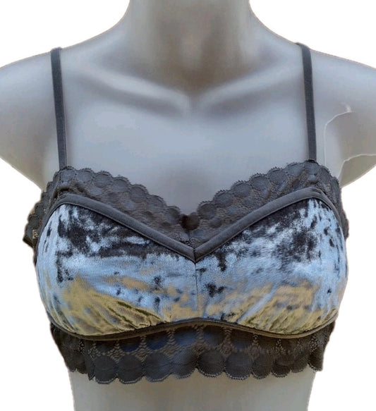 Aerie Gray Velvet Lace Bralette M Soft Goth Coquette Balletcore Lounge Bra