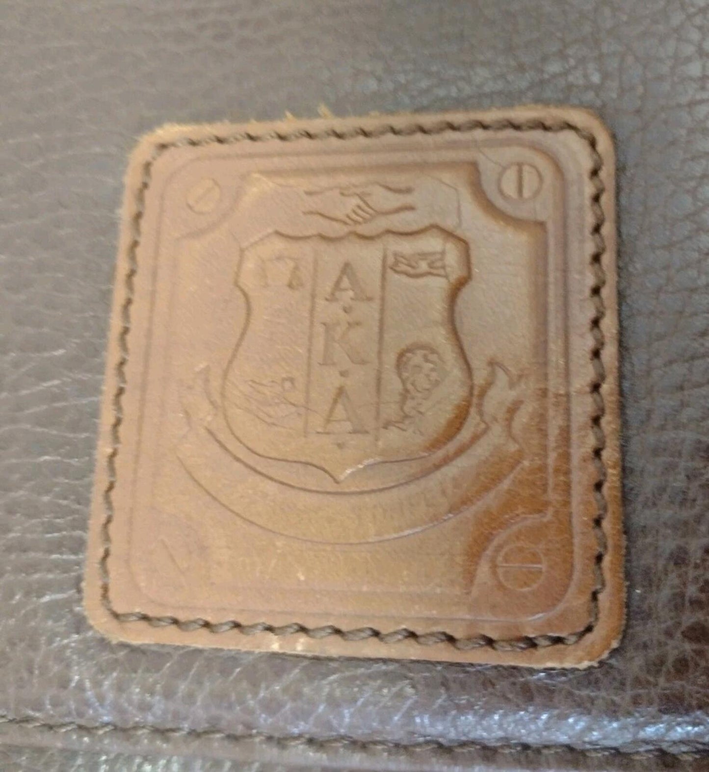 VTG 70s AKA Sorority Leather Folio Portfolio Embossed Shield Brown Document Case