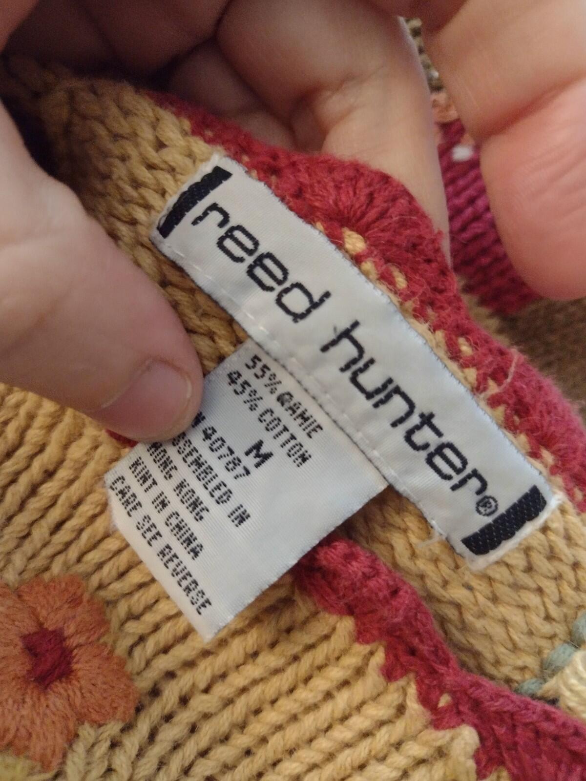 Vintage Reed Hunter Patchwork Floral Grandma Sweater M Hong Kong Hand Knit