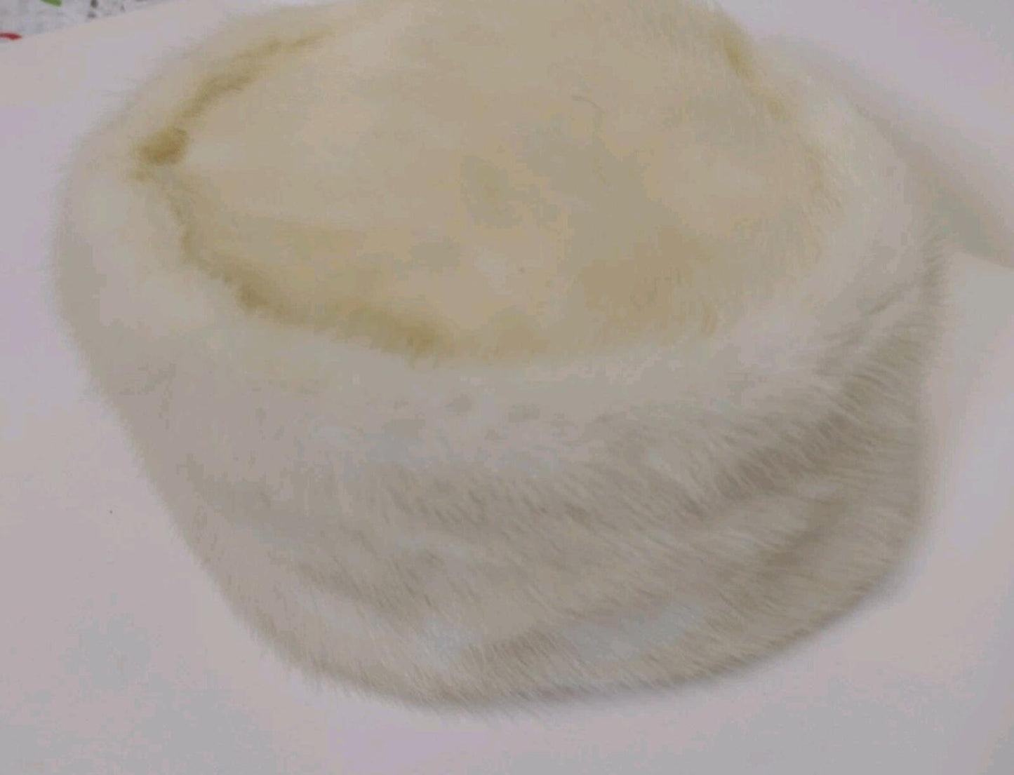 VTG Champagne Mink Pillbox Hat 50s Cream Satin Lined 20.5” Old Hollywood Glam