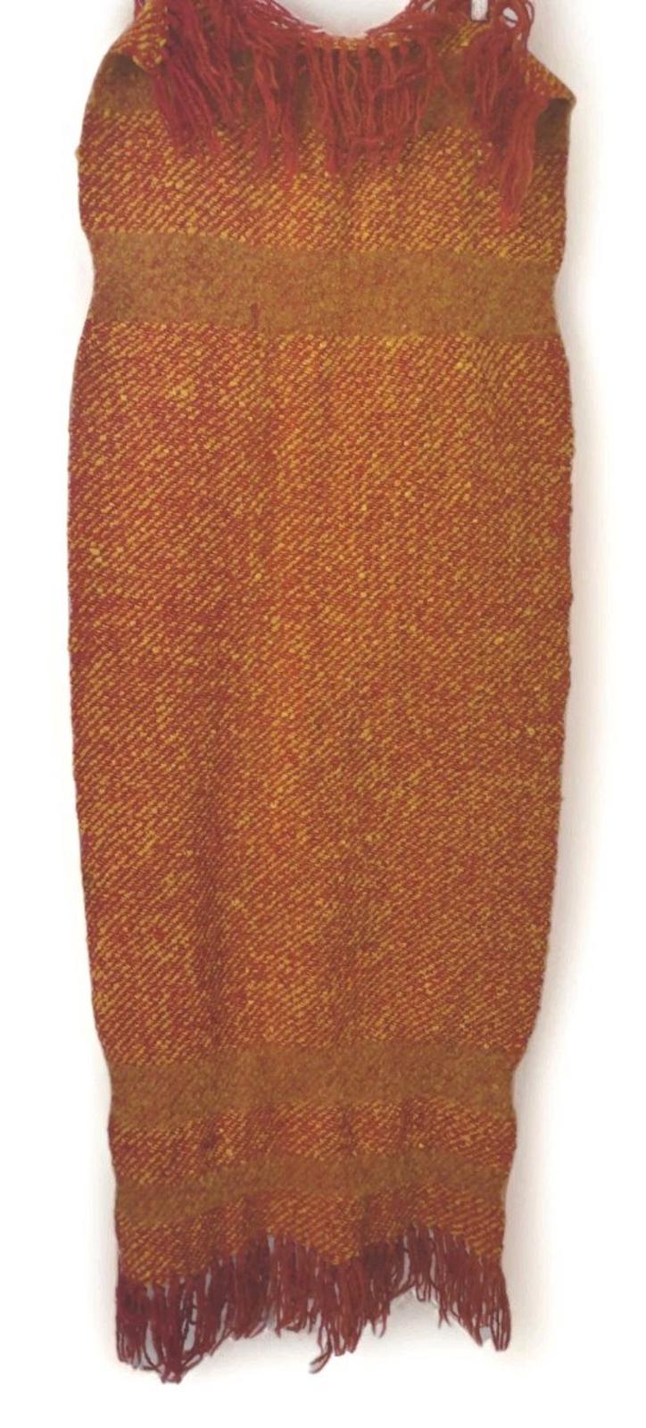 VTG 70s Handwoven Mohair & Wool Wrap Shawl Claudia Rosen, Weaver Red Yellow Rust