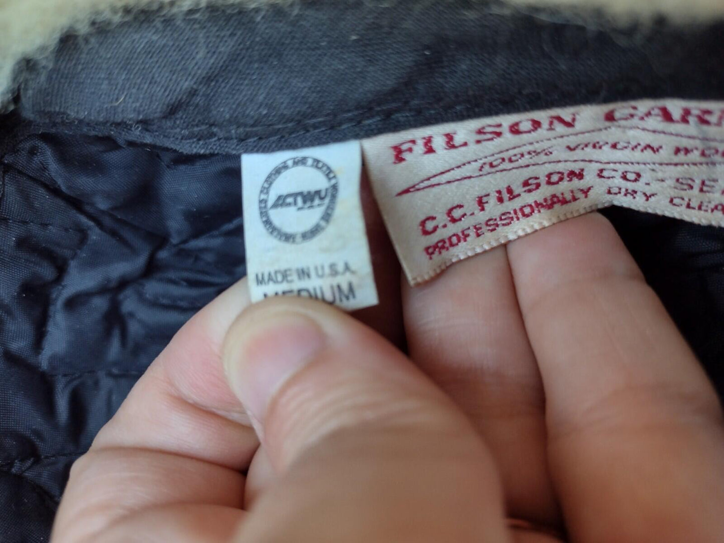 Vintage 80s Filson Wool Trapper Hat Shearling Lined USA ACTWU Medium