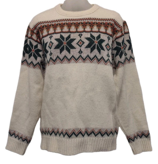 80s McBriar Fair Isle Sweater M Cream Rust Green Nordic Knit
