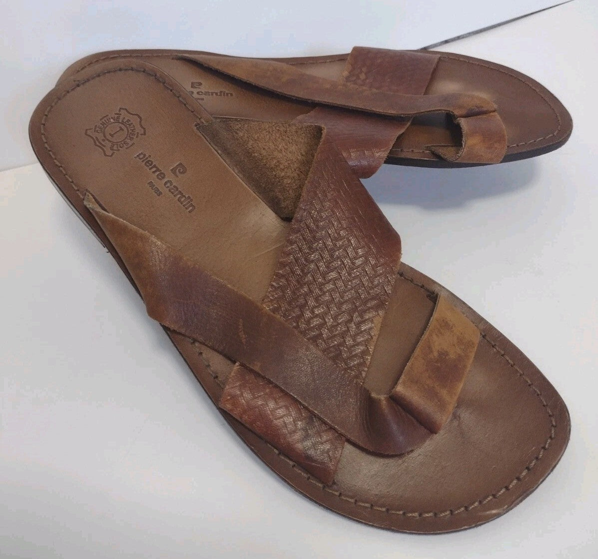 Pierre Cardin Leather Toe Loop Sandals Mens EU 42 US 8.5 9 Handmade Brown India