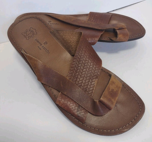 Pierre Cardin Leather Toe Loop Sandals Mens EU 42 US 8.5 9 Handmade Brown India