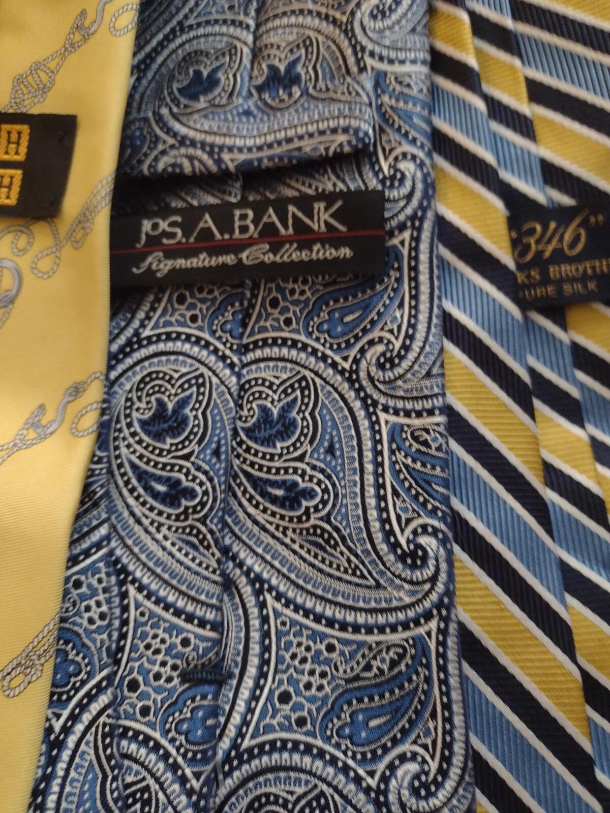 Lot Of 5 Designer Silk Ties Blue & Yellow Brooks Bros., Jos. A. Bank, Josh Bach