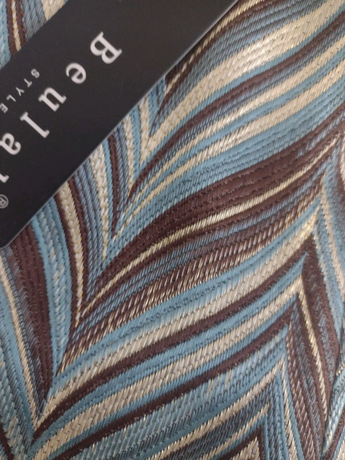 Beulah Style Cropped Ankle Pants Large Blue Brown Chevron Jacquard Career NWT