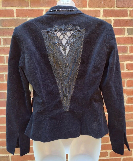 NWT Y2K Bisou Bisou Black Glitter Corduroy Beaded Sequin Lace Back Jacket Sz M