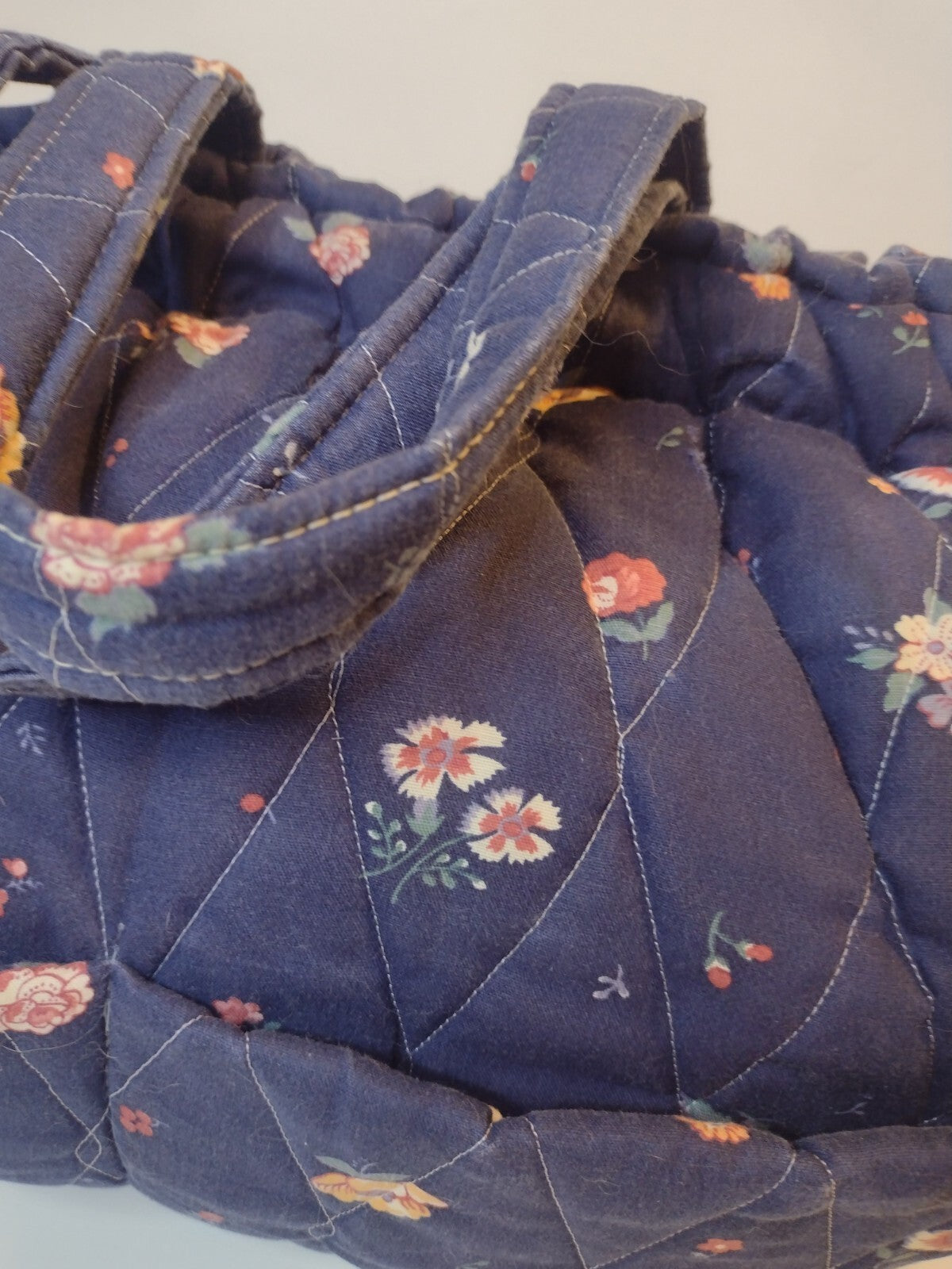 VTG 80s Quilted Craft Tote Bag Hinged Frame Knitting Sewing Floral Handmade
