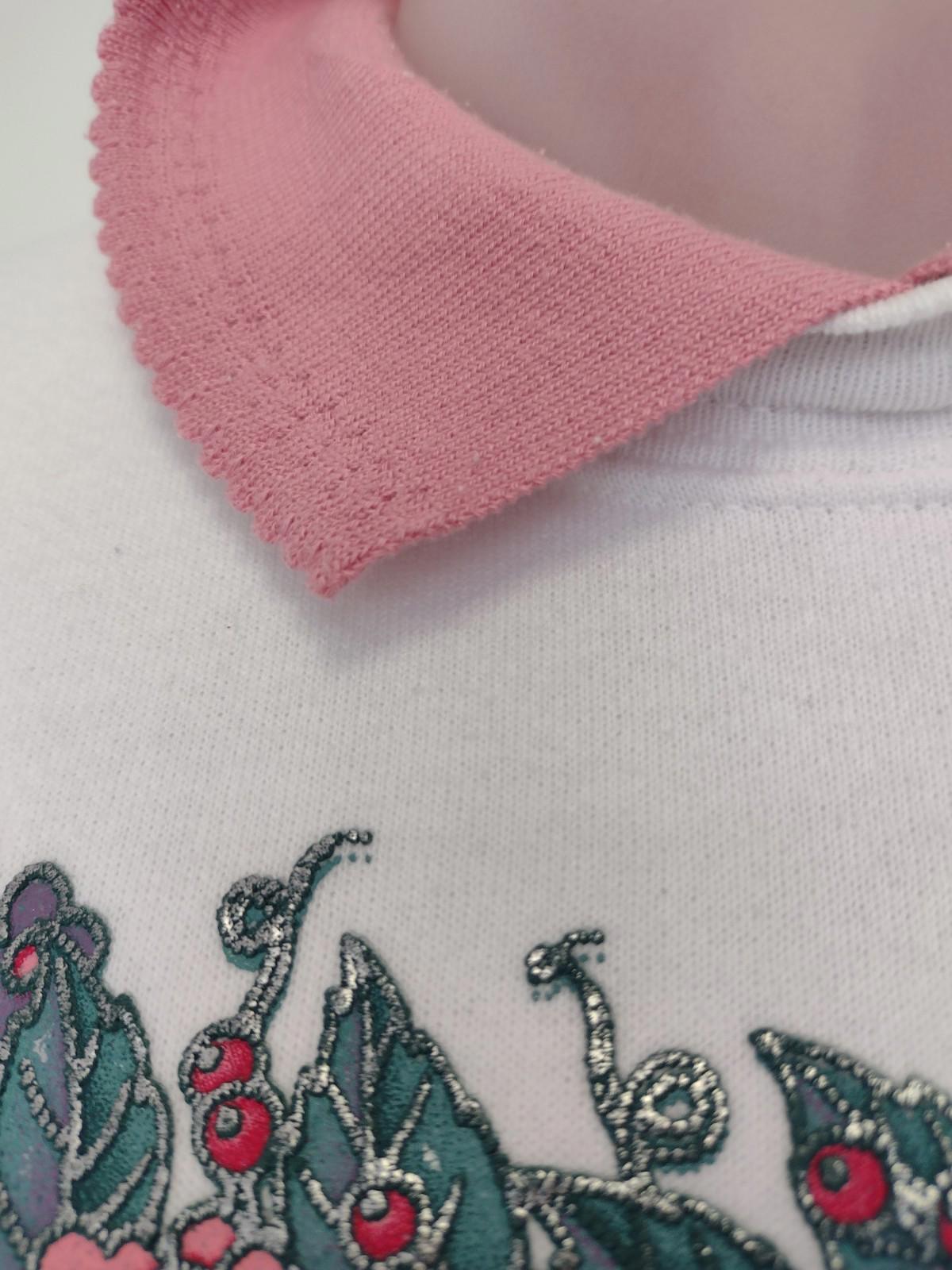 Vintage 90s Whim Z USA Floral Puff Paint Sweatshirt Mock Collar Pink Trim L