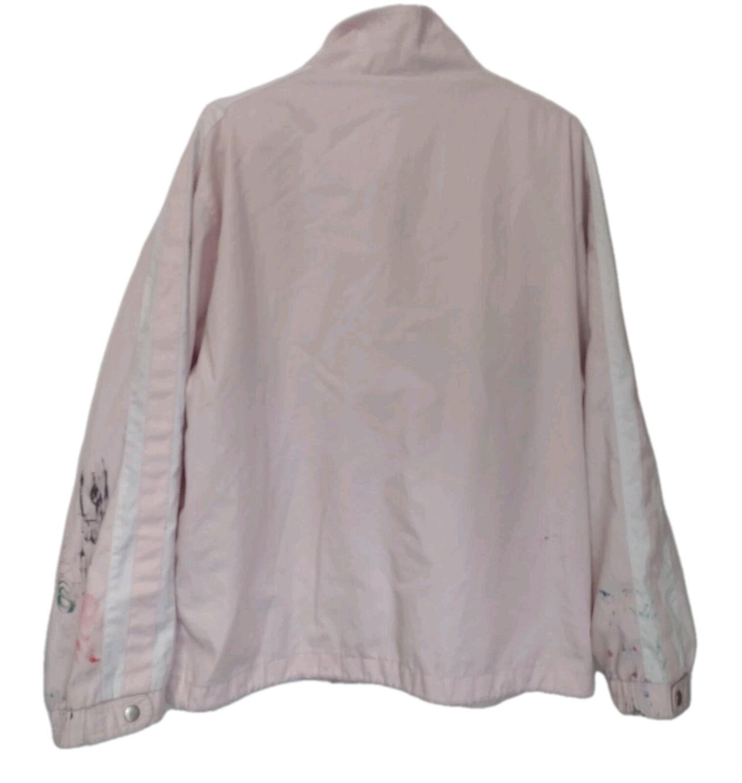 Vintage Pale Pink Distressed Track Jacket W White Stripes Paint Splatters Sz L