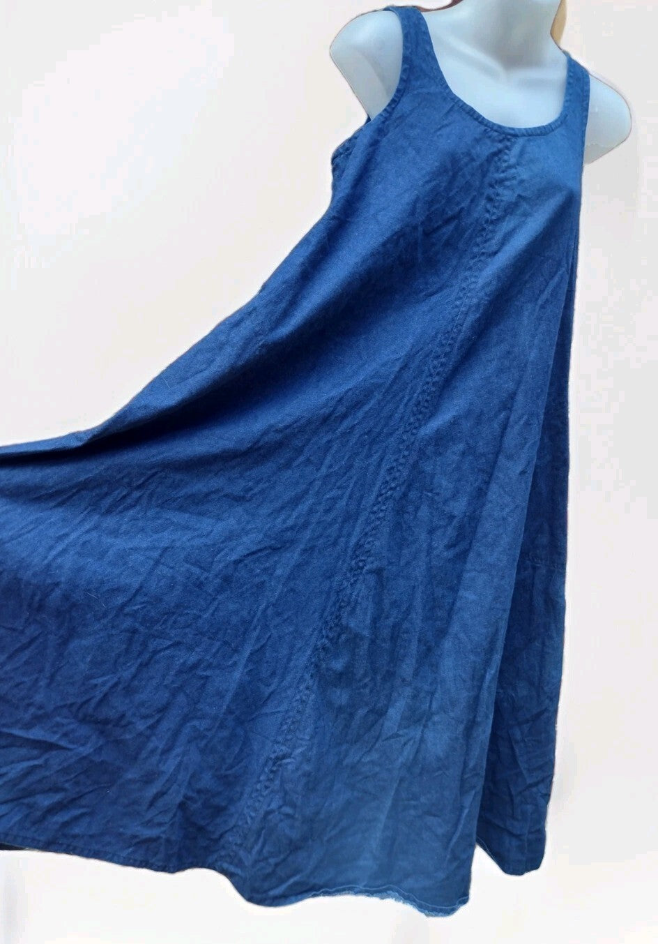 Handmade Denim Jumper Dress Womens Blue Midi A Line Pinafore Lagenlook Boho