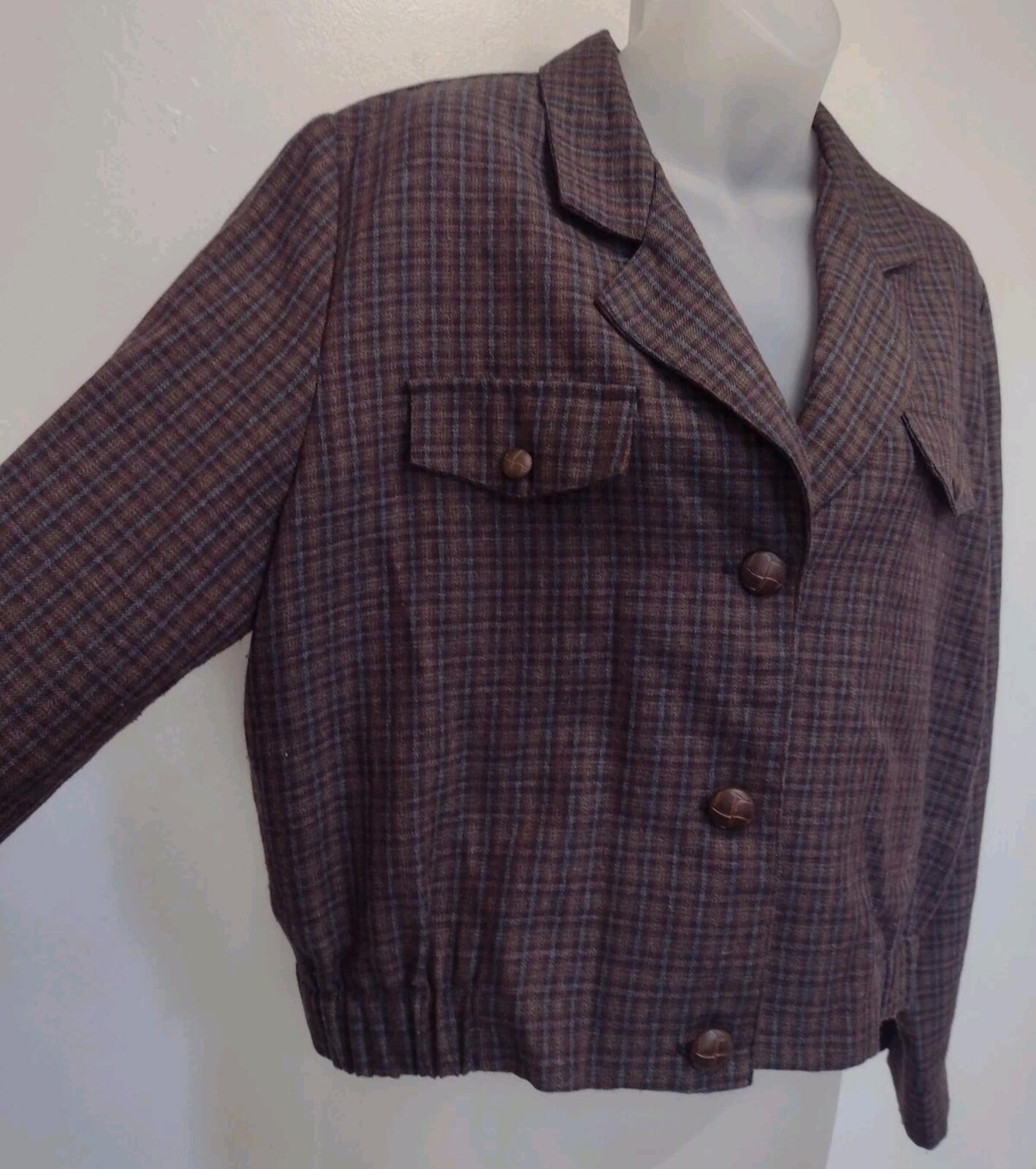 Vintage Torfay Plaid Cropped Jacket Sz 12 Rockabilly Style Made in USA